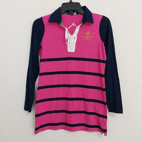 VTG Rare "RALPH LAUREN" Equestrian/Riding Patch Striped Rugby Shirt Girl's Sz L - Picture 1 of 6